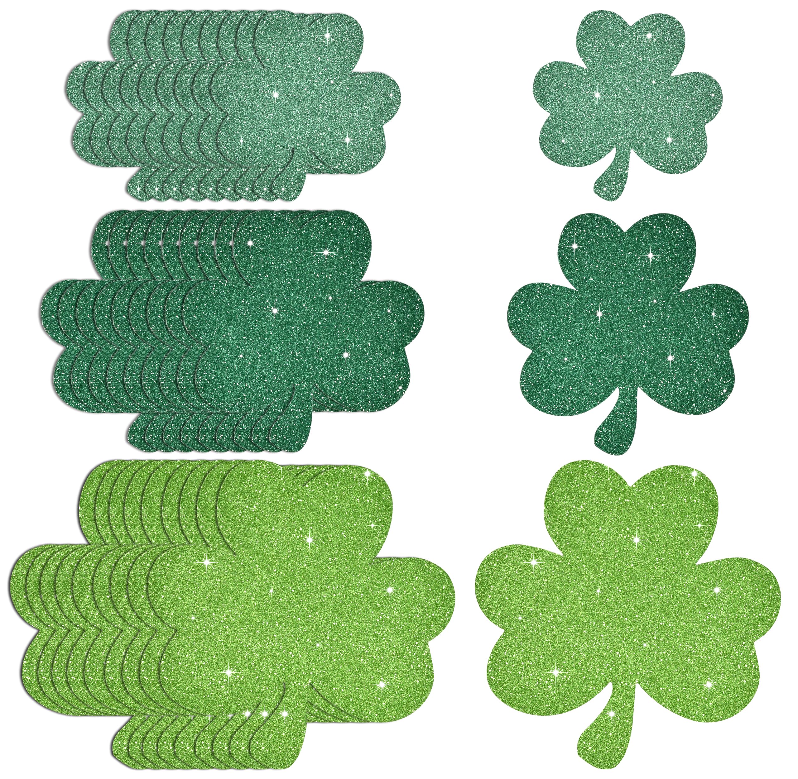 60 Pack St. Patrick's Day Glitter Shamrock Cutouts – Double-Sided